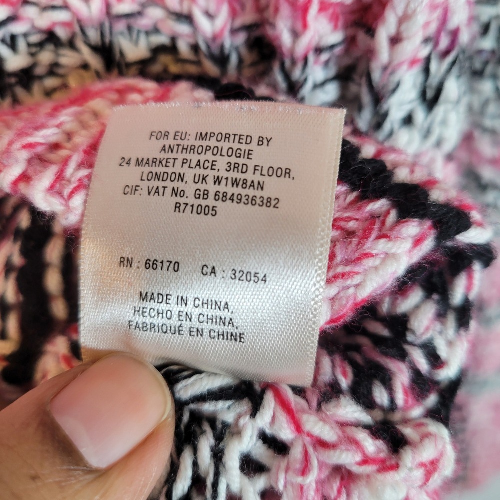 Sparrow Womens Striped Patchwork Knit Turtleneck Sweater Size Small Pink Crochet - Picture 9 of 10